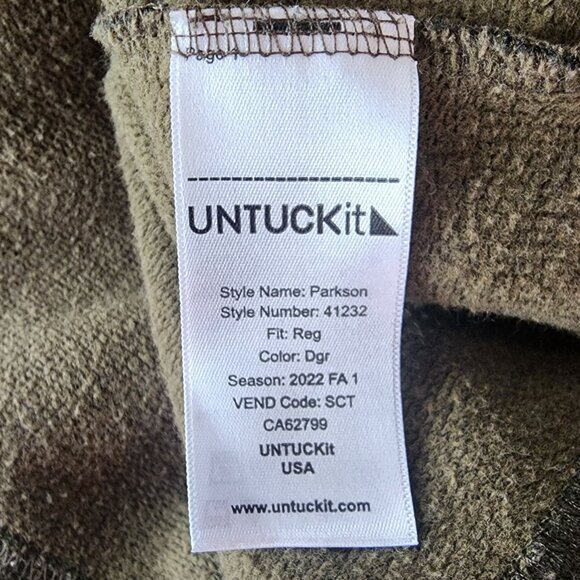 Untuckit Mens Medium Sweatshirt Parkson Snap Fleece Green Long Sleeve - Picture 7 of 10